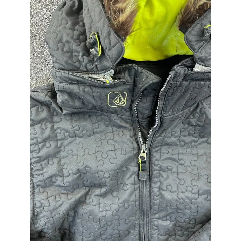 Volcom Thermonite Jacket Womens S Faux Puzzle Print Parka Hooded‎ Snow Black